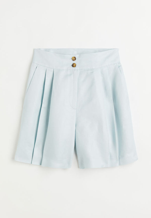 H & M - Wide linen-blend shorts - Turkos