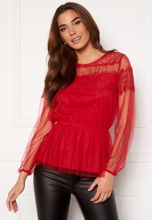 Happy Holly Smilla ls mesh blouse Red 36/38
