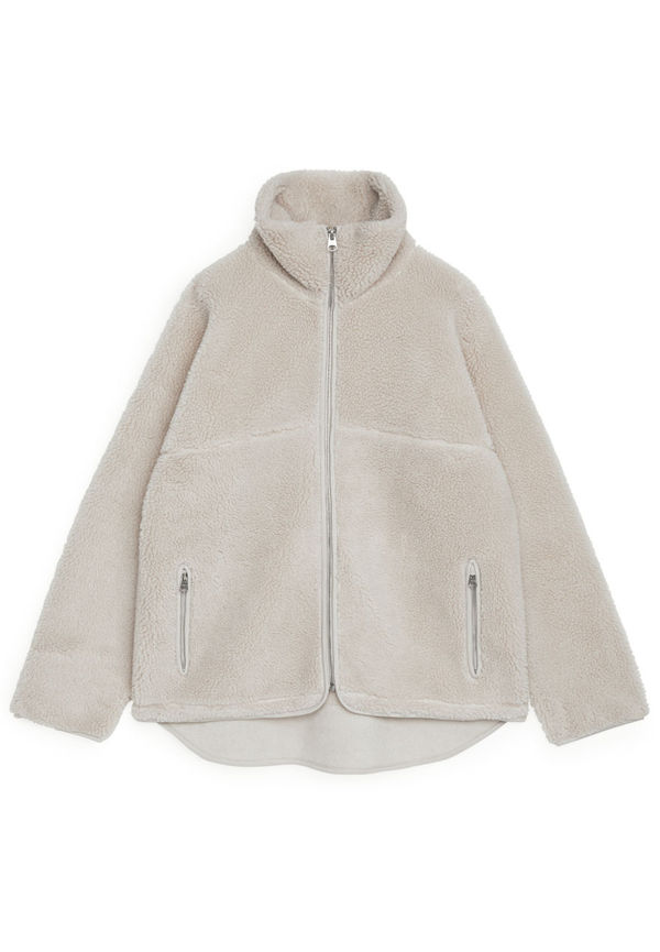 High-Neck Pile Jacket - Beige