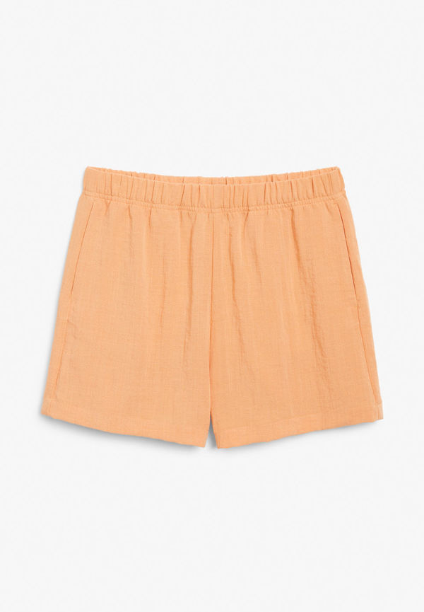 High-waist seersucker shorts - Orange
