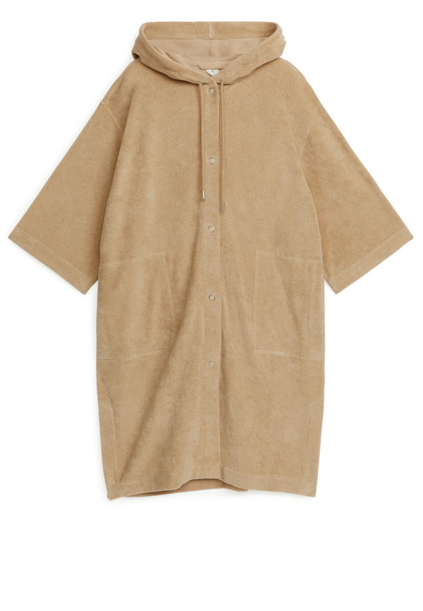 Hooded Towelling Robe - Beige