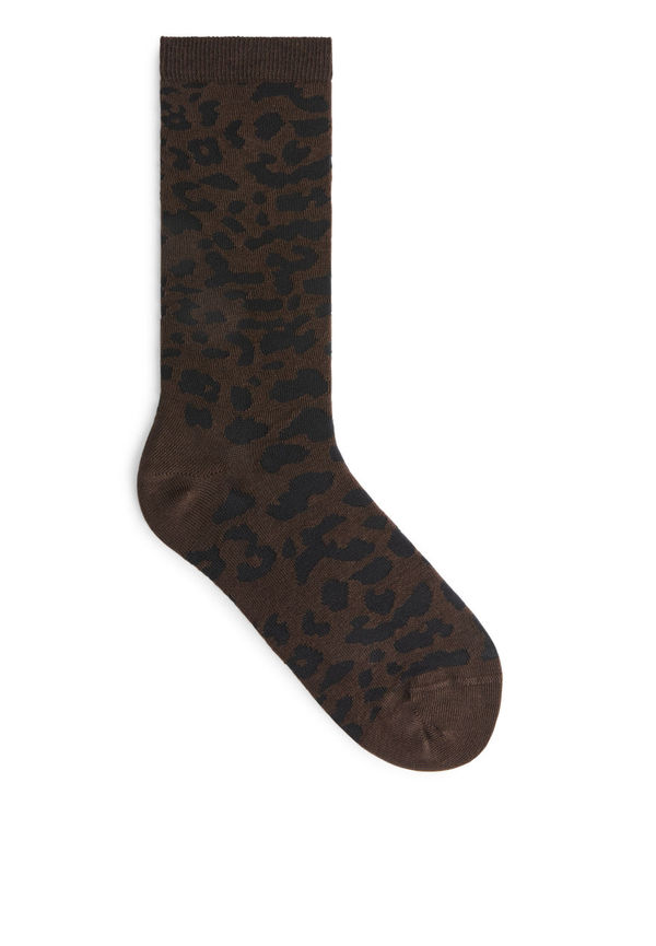 Jacquard Knit Socks - Brown