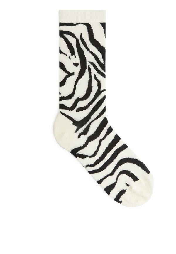 Jacquard Knit Socks - White