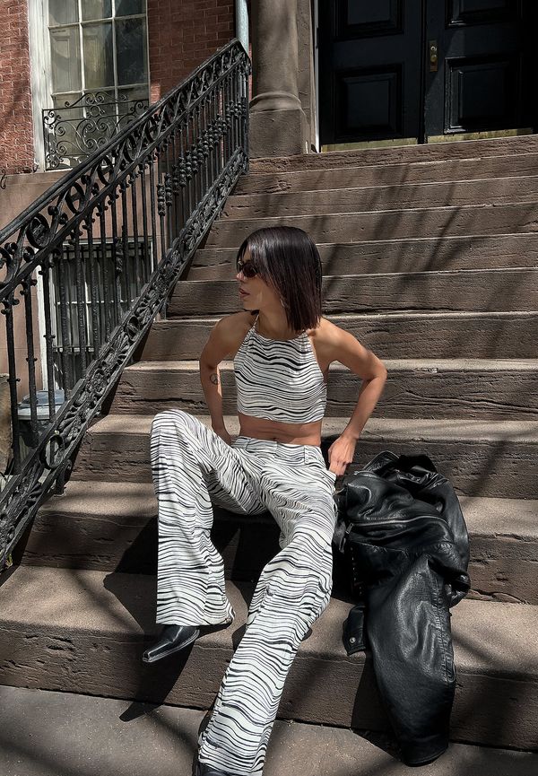 Jen Ceballos x NA-KD Kostymbyxor med mellanhög midja - Multicolor
