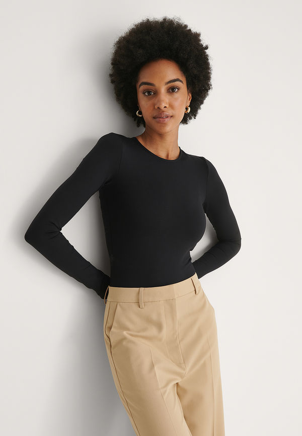 Khaoula x NA-KD Bodysuit Med Lång Ärm - Black