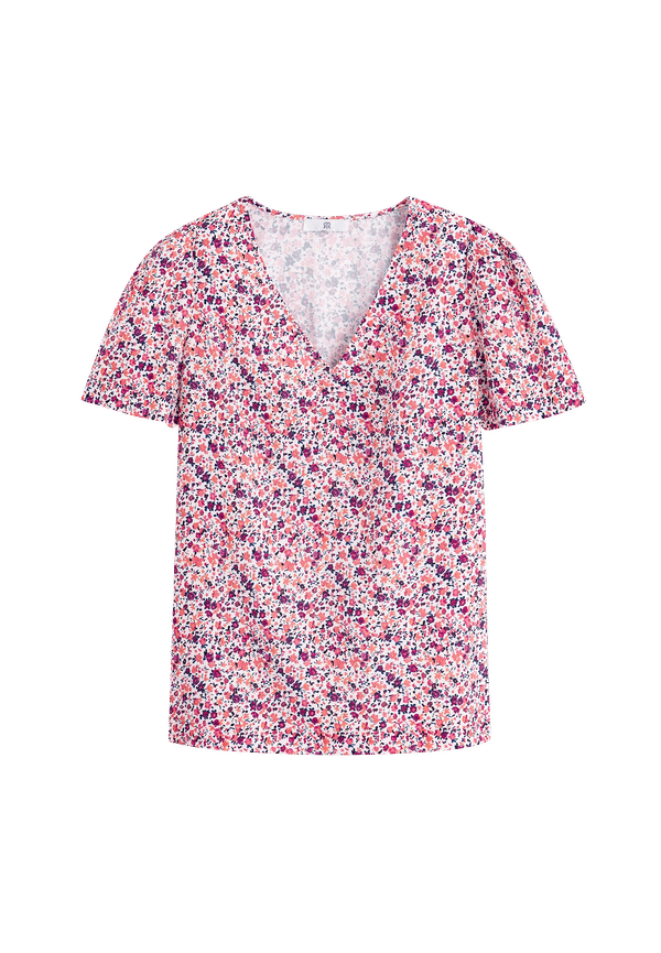 La Redoute - Blommig blus med V-ringning och kort ärm - Multi