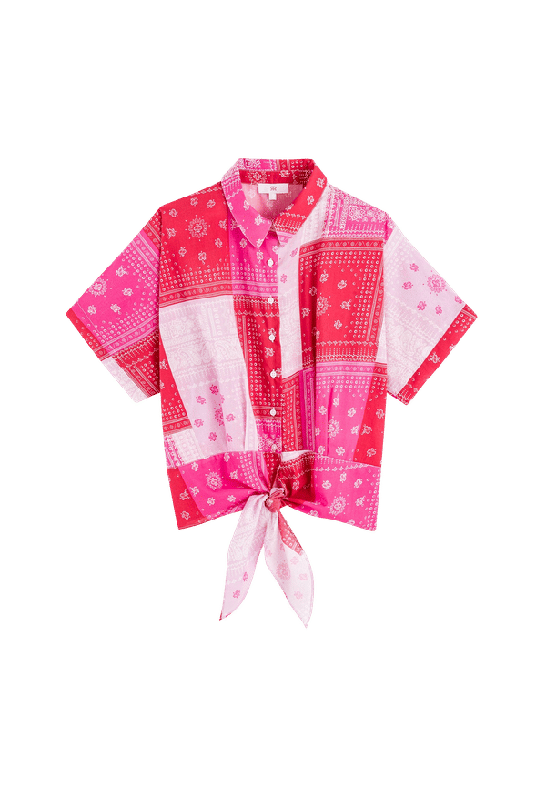 La Redoute - Skjorta med kort ärm och patchworkmönster - Rosa