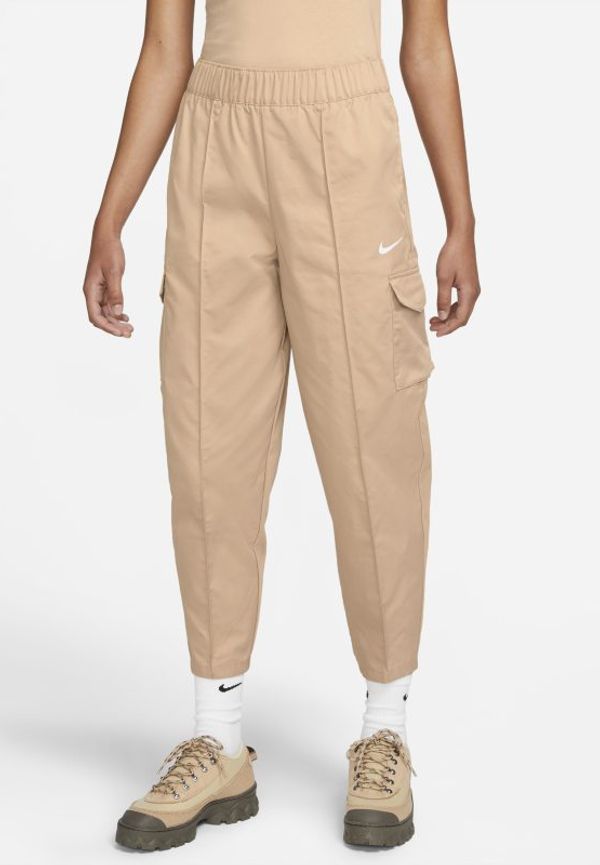 Lediga byxor i vävt material och hög midja Nike Sportswear Essentials för kvinnor - Brun