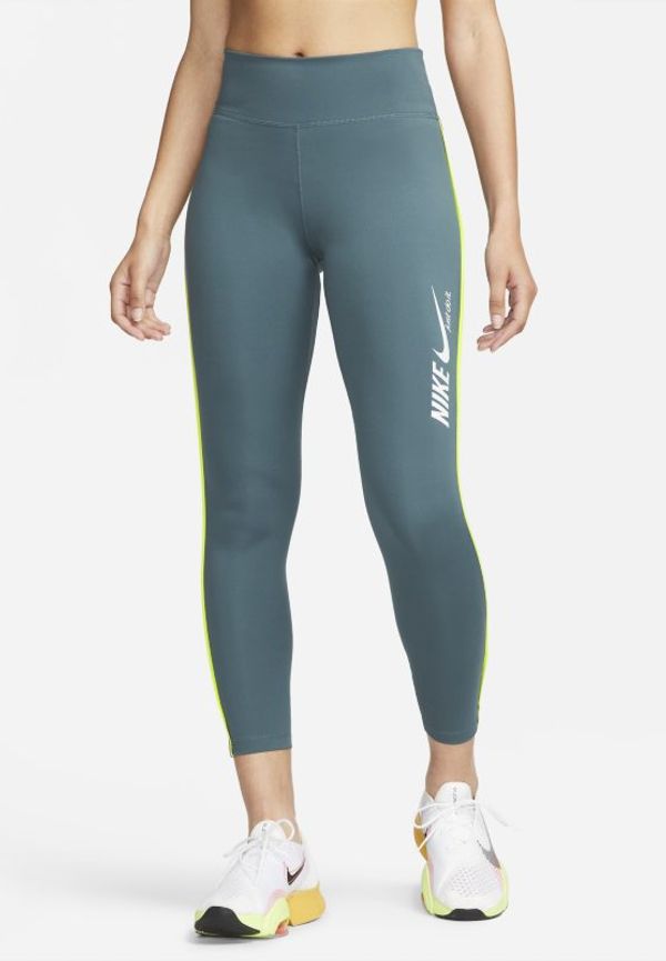 Leggings i 7/8-längd Nike Dri-FIT One med medelhög midja och tryck för kvinnor - Blå