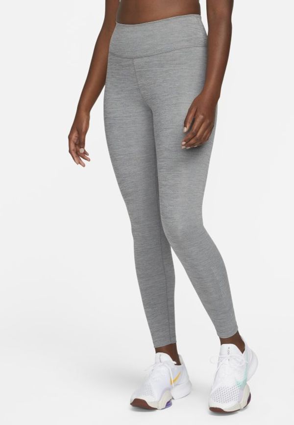 Leggings i 7/8-längd Nike Dri-FIT One med medelhög midja och tryck för kvinnor - Grå