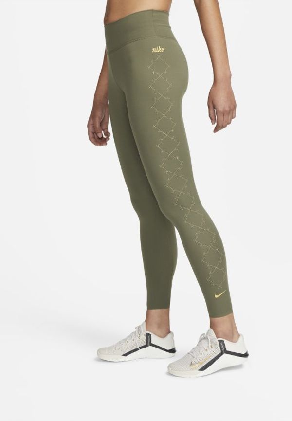 Leggings Nike Dri-FIT One Luxe i 7/8-längd med tryck och mellanhög midja för kvinnor - Grön