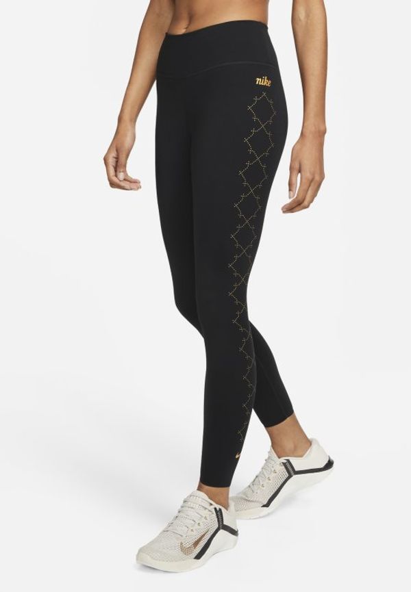 Leggings Nike Dri-FIT One Luxe i 7/8-längd med tryck och mellanhög midja för kvinnor - Svart