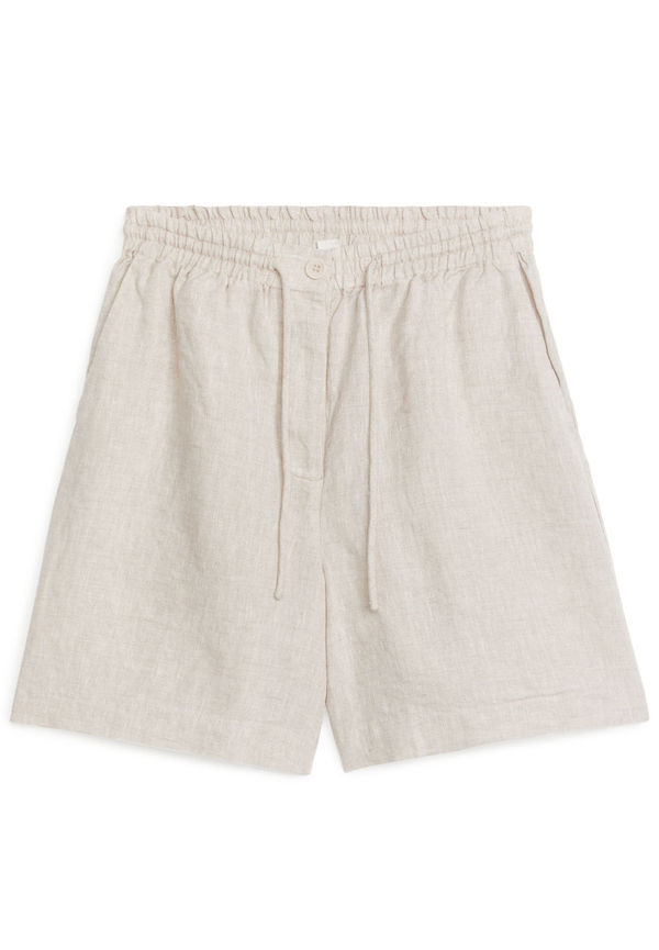 Linen Drawstring Shorts - Beige
