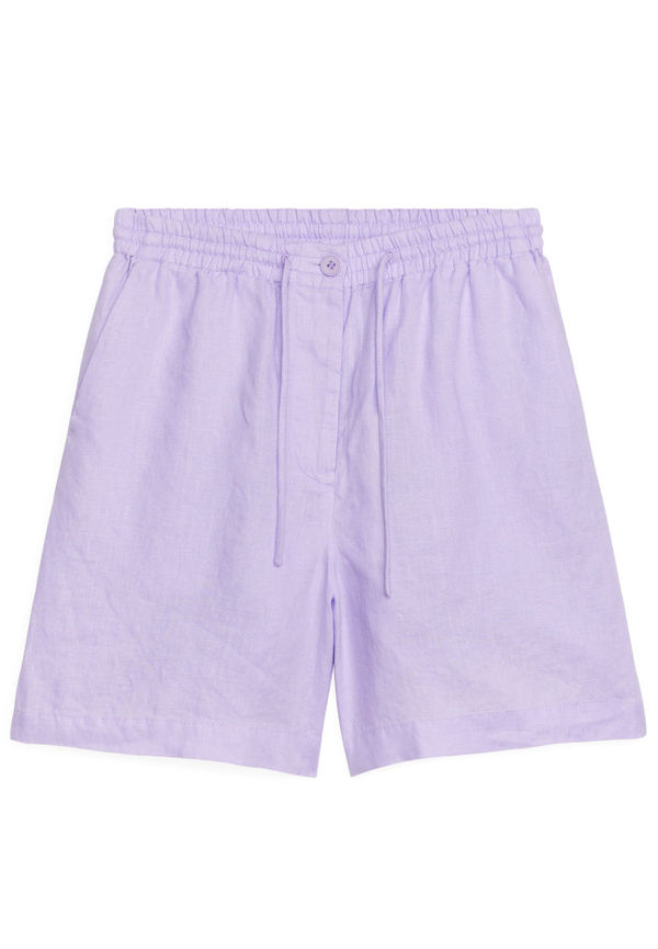 Linen Drawstring Shorts - Purple