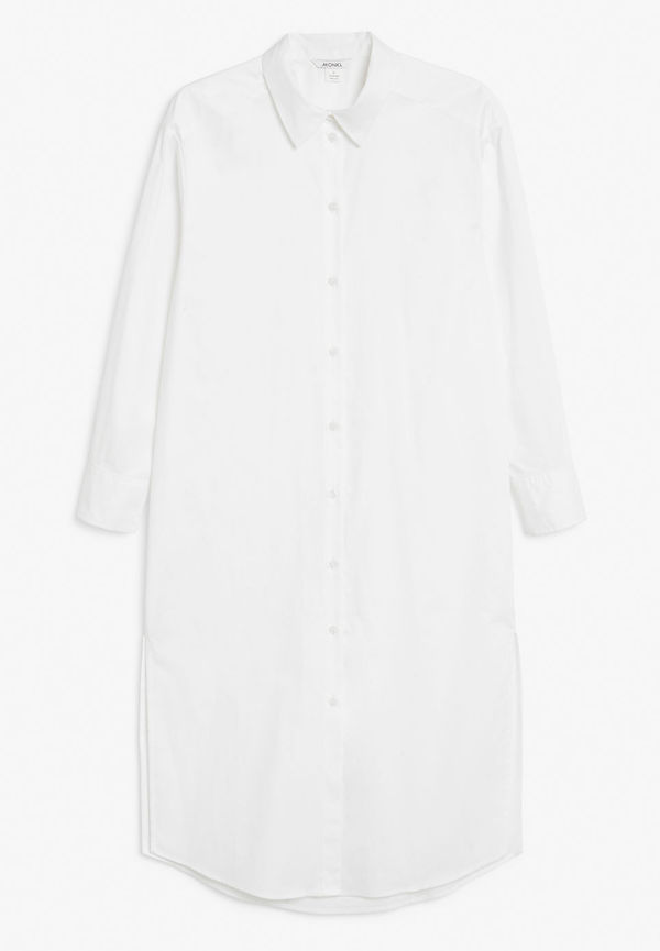 Long sleeved shirt dress - White