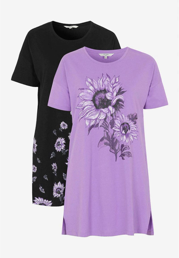 Lång, mönstrad t-shirt 2-pack