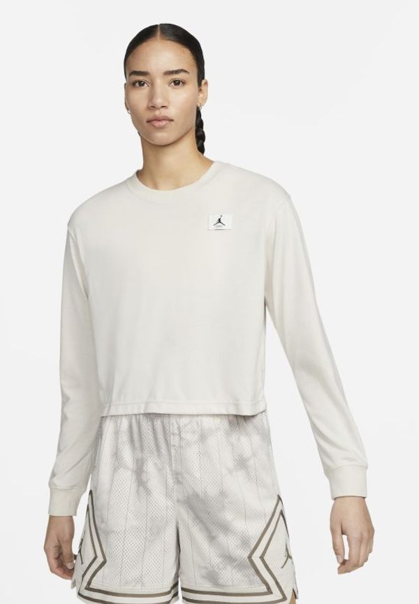 Långärmad boxformad t-shirt Jordan Essential för kvinnor - Brun