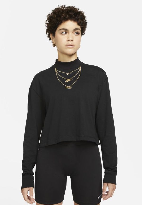 Långärmad t-shirt med halvpolo Nike Sportswear för kvinnor - Svart