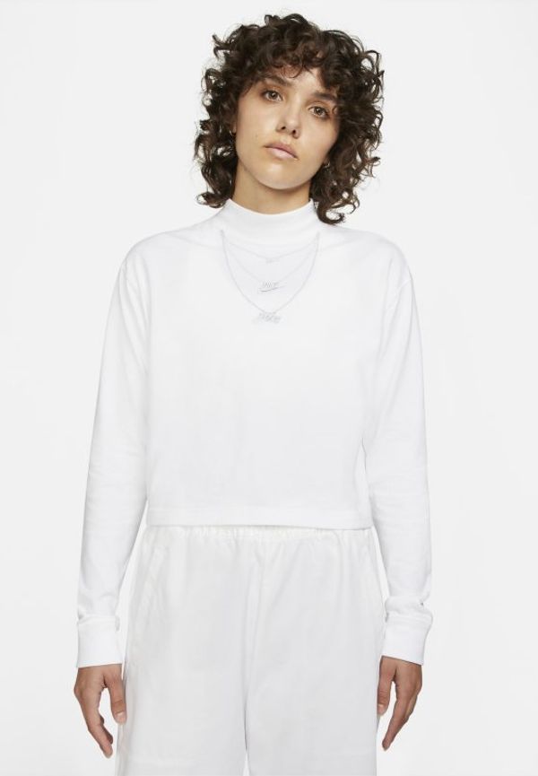Långärmad t-shirt med halvpolo Nike Sportswear för kvinnor - Vit