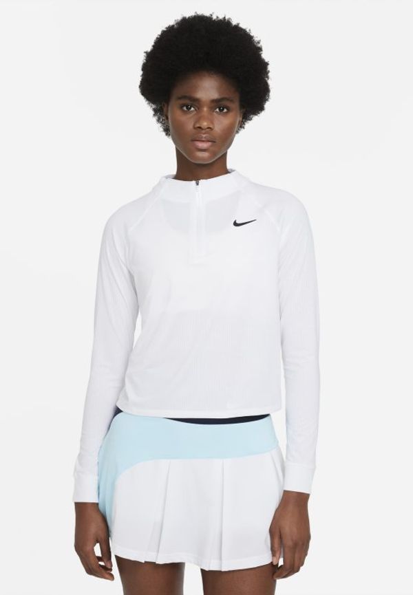 Långärmad tenniströja NikeCourt Dri-FIT Victory med halv dragkedja för kvinnor - Vit