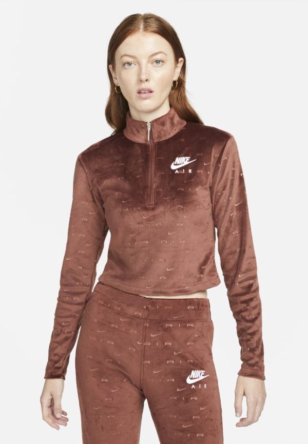 Långärmad tröja Nike Air med blixtlås i kvartslängd för kvinnor - Brun