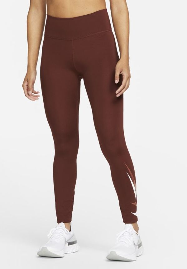 Löparleggings Nike Dri-FIT Swoosh Run i 7/8-längd med medelhög midja och tryck för kvinnor - Brun
