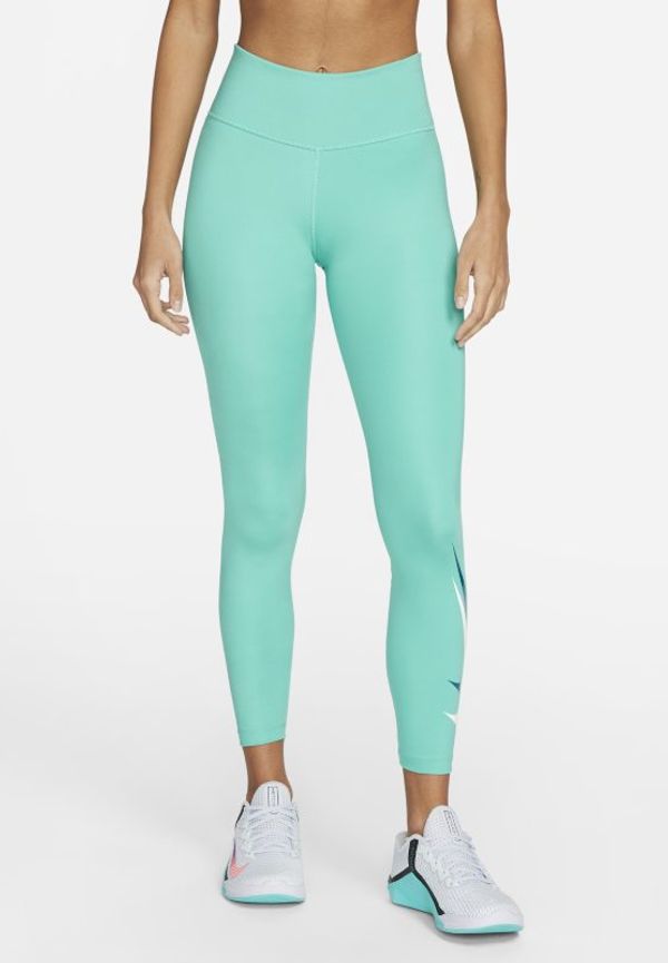 Löparleggings Nike Dri-FIT Swoosh Run i 7/8-längd med medelhög midja och tryck för kvinnor - Grön