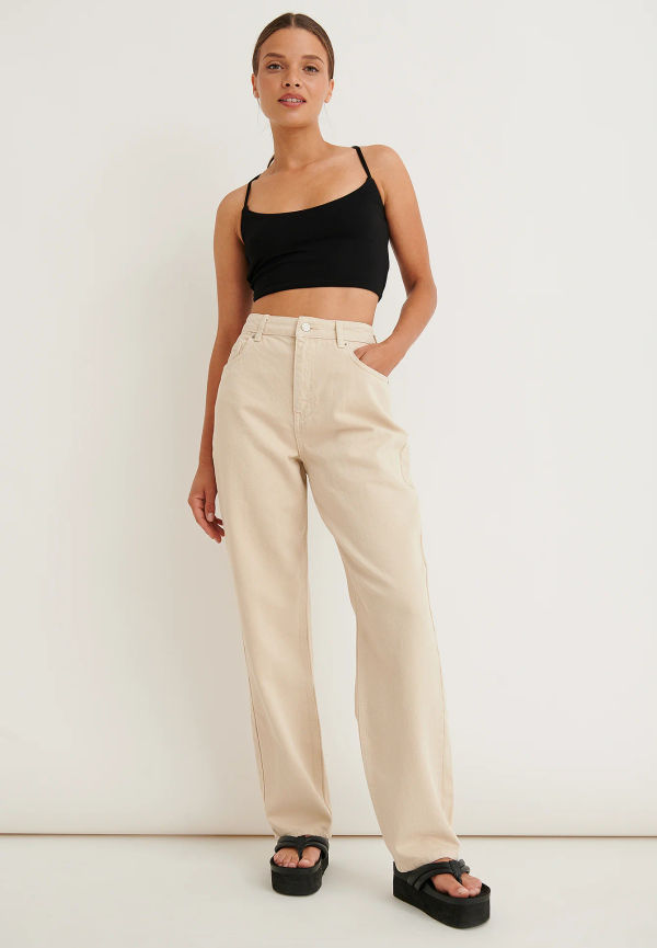 Marije Zuurveld x NA-KD Ekologiska jeansbyxor med lös passform - Beige
