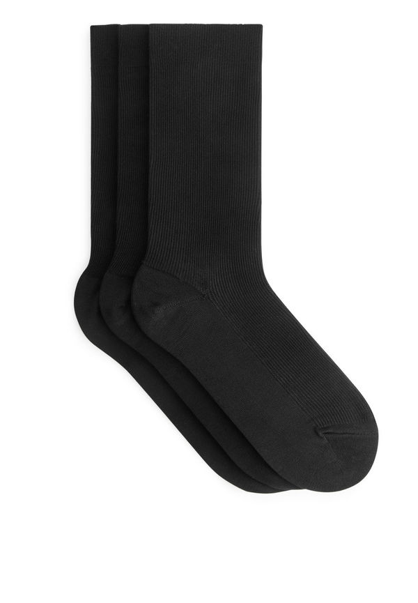 Mercerised Cotton Rib Socks - Black