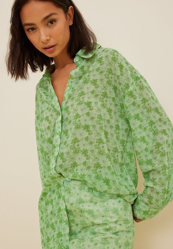 Misslisibell x NA-KD Recycled oversize skjorta - Green,Flower