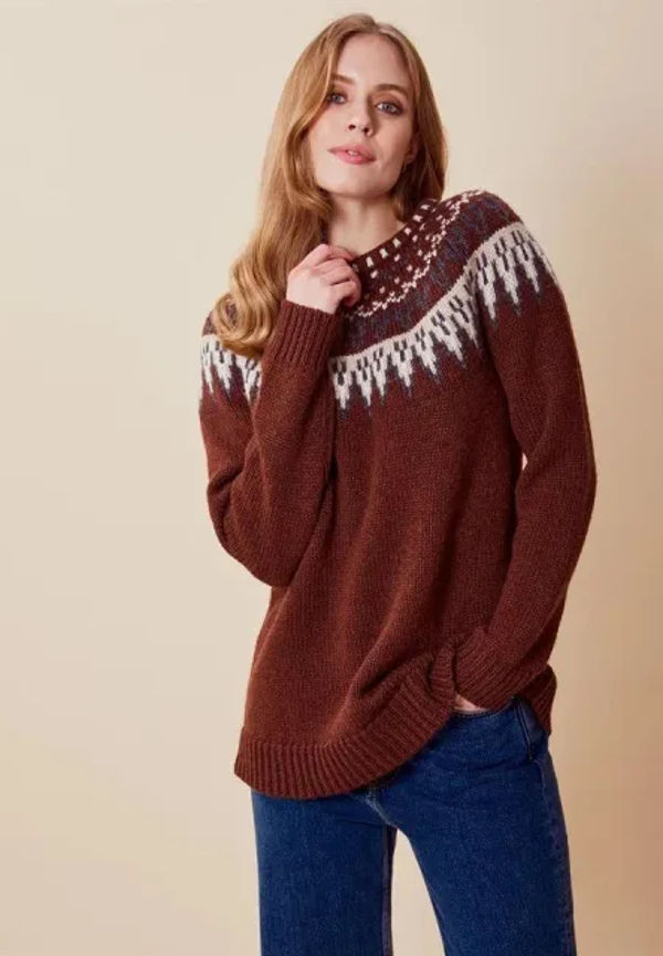 Mönsterstickad Jumper - Veda Brown