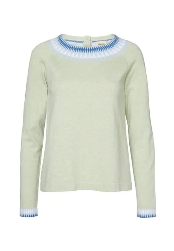 Mönsterstickad Jumper I Bomull - Christina Lt Green