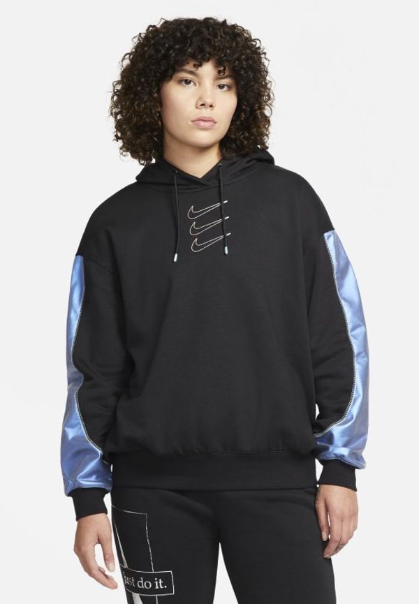 Mönstrad fleecehuvtröja i oversize-modell Nike Sportswear för kvinnor - Svart