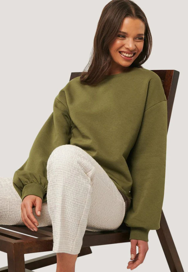 NA-KD Basic Cropped Sweatshirt - Green