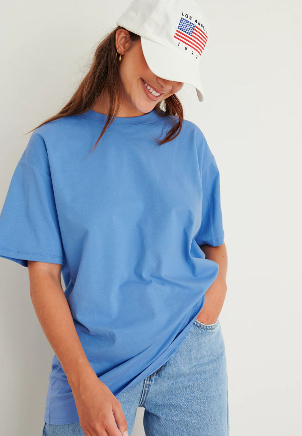 NA-KD Basic Ekologisk oversize t-shirt med rund hals - Blue