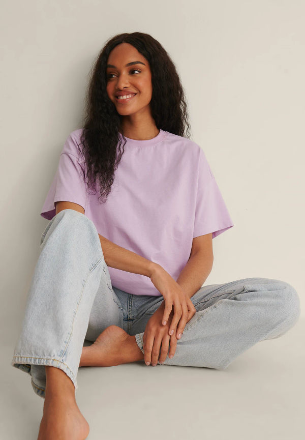 NA-KD Basic Oversize T-shirt med 3/4-ärm - Purple