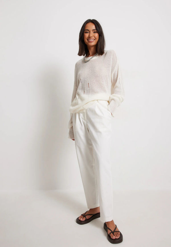 NA-KD Classic Linen-blend Chinos - White