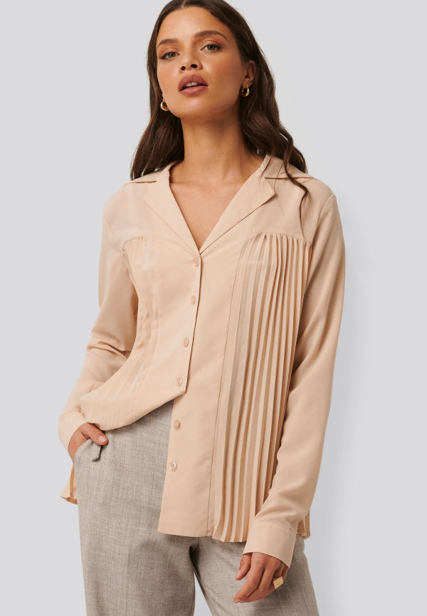 NA-KD Classic Pleated Blouse - Pink