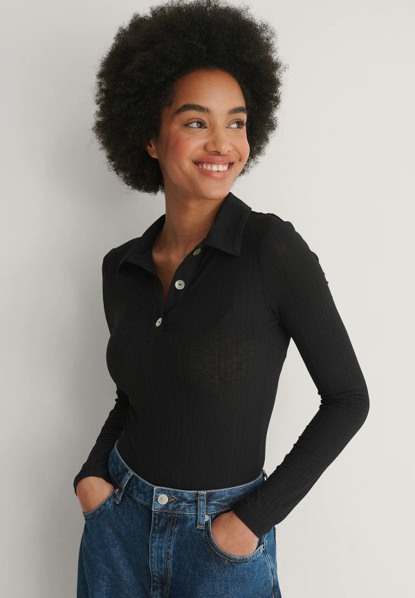 NA-KD Classic Recycled topp med knappdetalj - Black