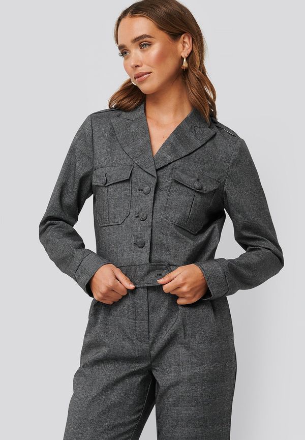 NA-KD Classic Short Plaid Buttoned Jacket - Grey