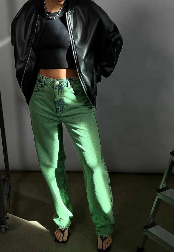 NA-KD Ekologiska jeans med hög midja och vida ben - Green