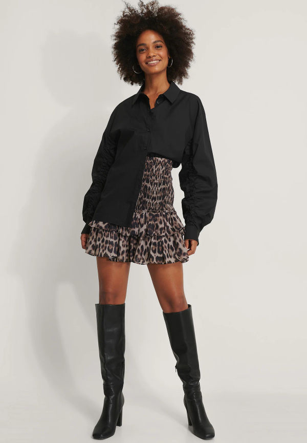 NA-KD Kjol Med Smock Och Rysch - Leopard