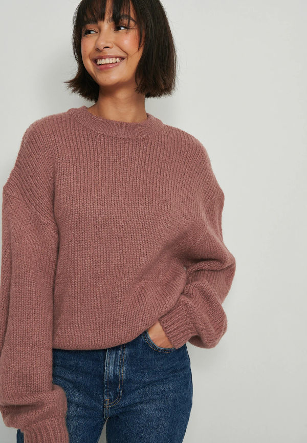 NA-KD Recycled stickad tröja med rund hals - Pink