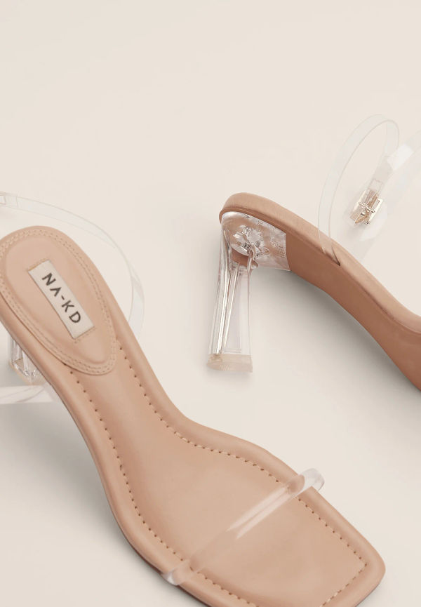 NA-KD Shoes Genomskinliga klackskor med ankelband - White