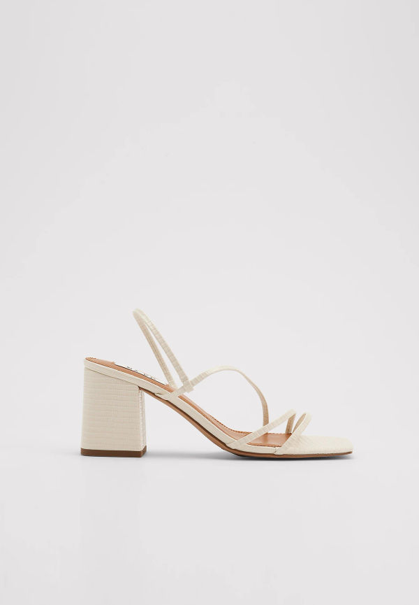 NA-KD Shoes Strappy Snake Block Heels - Offwhite