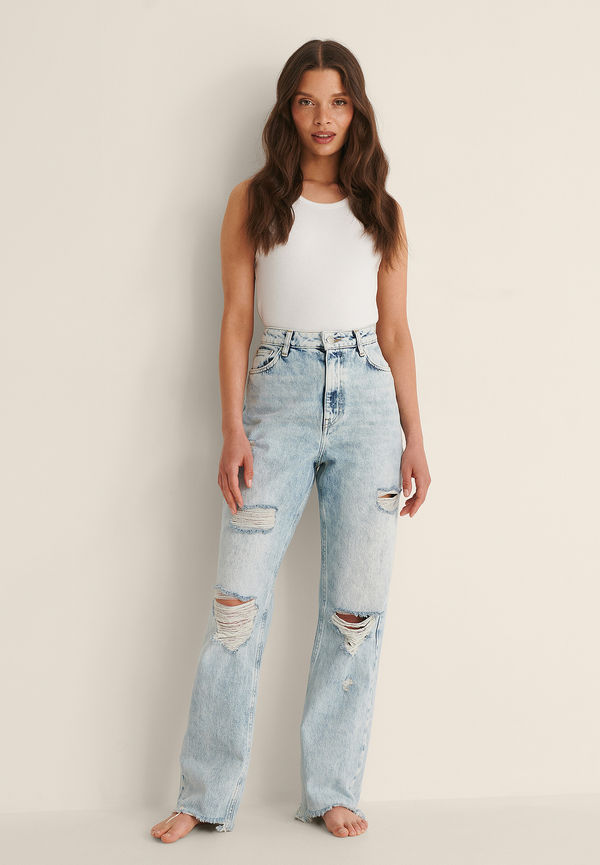 NA-KD Trend Jeans med hög midja och slitningar - Blue