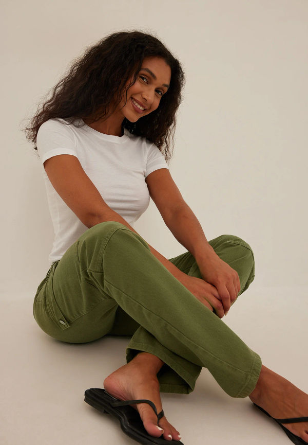 NA-KD Trend Straight Cargo Denim - Green