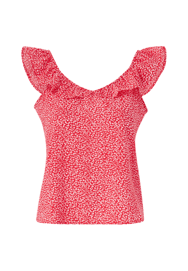 Only - Topp onlNova Lux S/L Frill Top - Röd