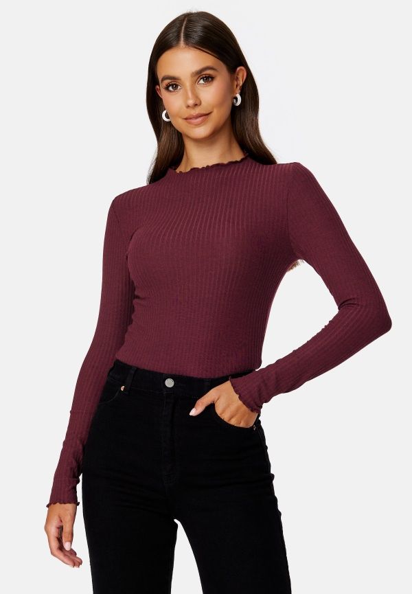 ONLY Emma L/S High Neck Top Madder Brown XS