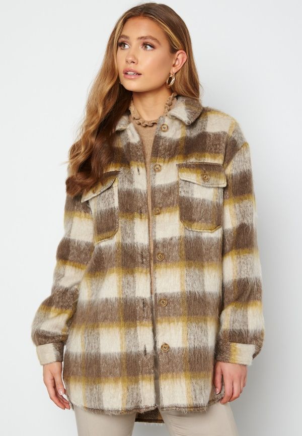 ONLY Epic L/S Check Shacket Oatmeal Checks Toast M